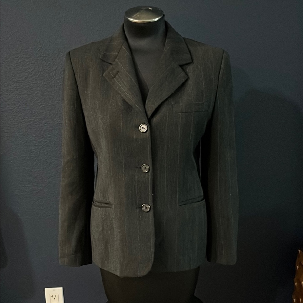Lauren Ralph Lauren sz 6 wool pinstripe charcoal gray blazer made in the USA